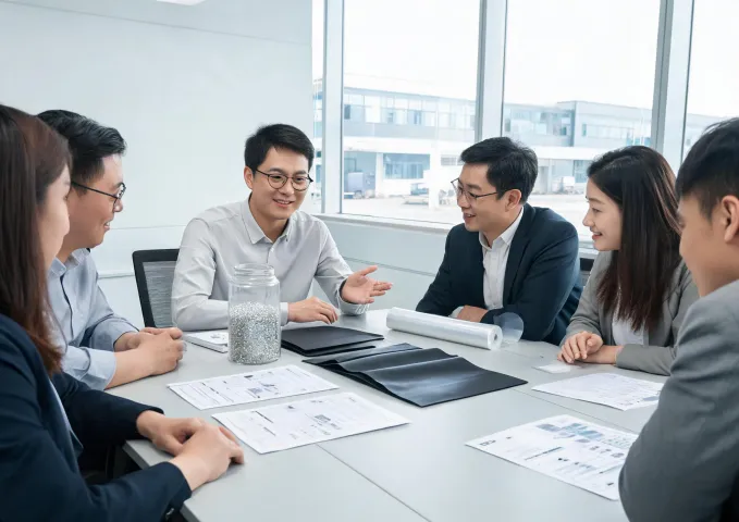 Advisor reviewing material samples